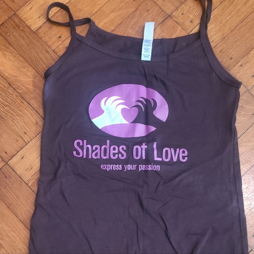 Shades of love by bella tank top in eggplant size small